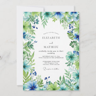 Himmelblau üppige botanische Hochzeit Einladung