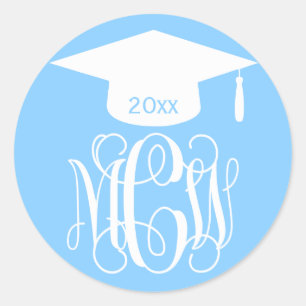 Himmelblau Wt Rebe Schrift Monogramm Abschluss DIY Runder Aufkleber