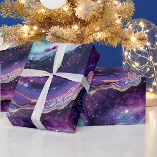 Himmelblaue Achat-Abstraktion Lila Blau Goldene Wi Geschenkpapier