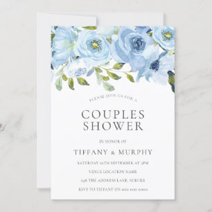 Himmelblaue Blumen Paare Shower Einladung