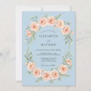 Himmelblaue Blüten-Garlande Hochzeit Einladung