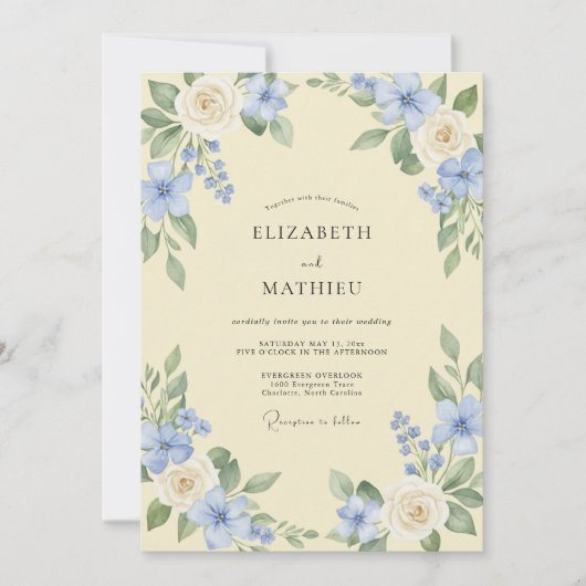 Himmelblaue Blüten-Hochzeit Einladung (Vorderseite)