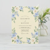 Himmelblaue Blüten-Hochzeit Einladung (Stehend Vorderseite)