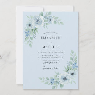 Himmelblaue Blütenakzent-Hochzeit Einladung