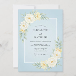 Himmelblaue Blütenhochzeit Einladung