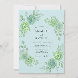 Himmelblaue botanische Blütenhochzeit Einladung