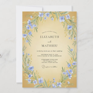 Himmelblaue botanische Hochzeitsblumen Einladung