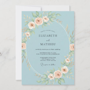 Himmelblaue florale ovale Hochzeit Einladung