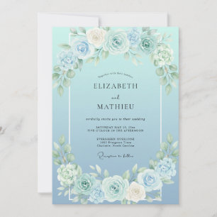 Himmelblaue Gemalte Rosenhochzeit Einladung