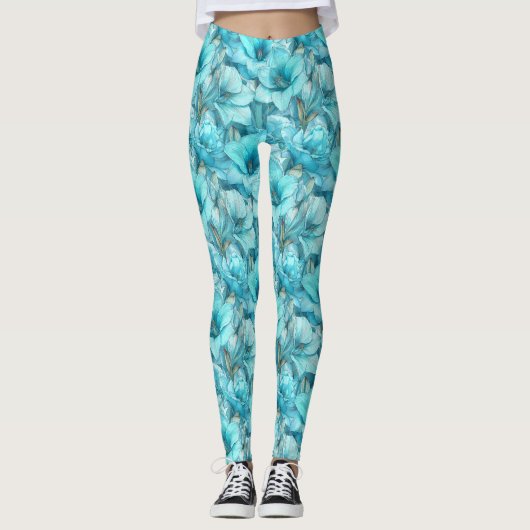 Himmelblaue Gym Amaryllis-Muttergeschenke Leggings (Vorderseite)