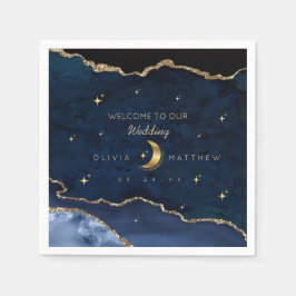 Himmelblaue Hochzeits-Mitternachtssterne Mond Serviette