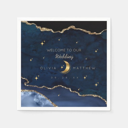 Himmelblaue Hochzeits-Mitternachtssterne Mond Serviette (Vorderseite)