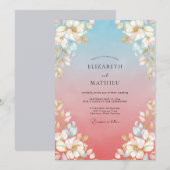 Himmelblaue Hochzeitsblüte Einladung (Vorne/Hinten)