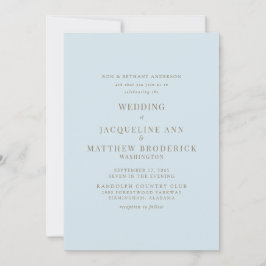 Himmelblaue Hochzeitseinladung mit goldenem Text Einladung