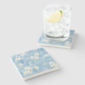 Himmelblaue hübsche weiße Blumen Steinuntersetzer (Seitenansicht)