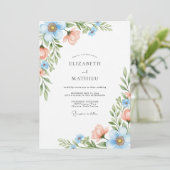 Himmelblaue Korallenblüten-Hochzeit Einladung (Stehend Vorderseite)