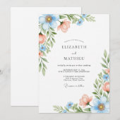Himmelblaue Korallenblüten-Hochzeit Einladung (Vorne/Hinten)