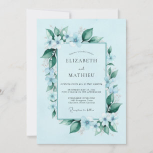 Himmelblaue makellose botanische Hochzeit Einladung