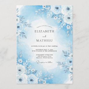 Himmelblaue malerische Blumenhochzeit Einladung