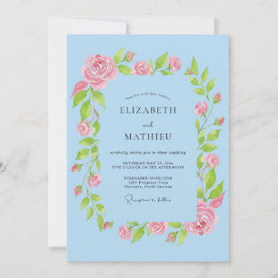 Himmelblaue Rosen-Garland-Hochzeit Einladung