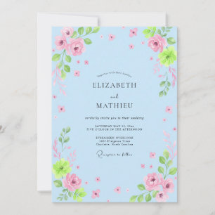 Himmelblaue sanfte florale Hochzeit Einladung