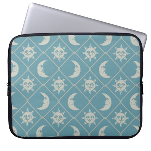 Himmelblaue Sonne und Mond Laptopschutzhülle (Vorderseite)