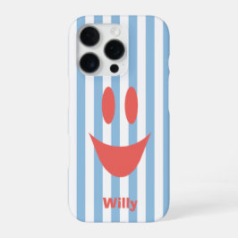 Himmelblaue Streifen Süße Koralle Smiley iPhone 16 Pro Hülle