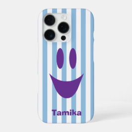 Himmelblaue Streifen Süße Lila Smiley iPhone 16 Pro Hülle