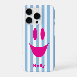 Himmelblaue Streifen Süße Lila Smiley iPhone 16 Pro Hülle