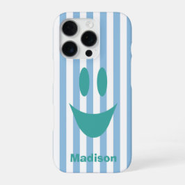 Himmelblaue Streifen Süße Minze Smiley iPhone 16 Pro Hülle