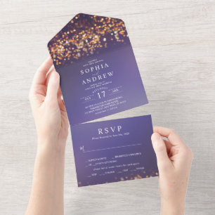 Himmelblaue und goldene All-in-One-Hochzeitseinlad All In One Einladung