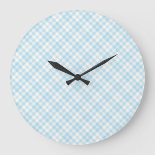 Himmelblaue und weiße karierte runde Wanduhr
