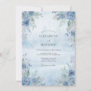 Himmelblaue Wasserfarben-Hochzeit Einladung