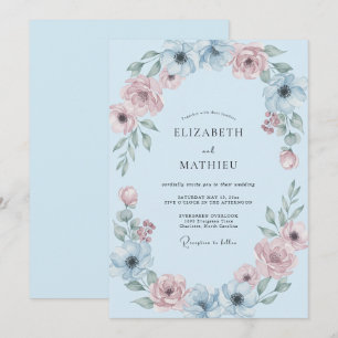Himmelblaue weiche botanische Hochzeit Einladung
