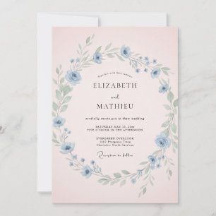 Himmelblaue zarte Blush-Wildblumenhochzeit Einladung