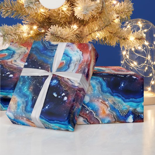 Himmelblauer Achat | Feueriges kosmische Steinmust Geschenkpapier (Feiertage)