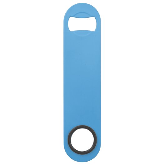 Himmelblauer Flaschenöffner mit individuellem Text (Vorderseite)