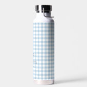 Himmelblauer Gingham-Schleifen-Monogramm Trinkflasche (Links)