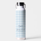 Himmelblauer Gingham-Schleifen-Monogramm Trinkflasche (Vorne)