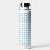 Himmelblauer Gingham-Schleifen-Monogramm Trinkflasche (Rückseite)