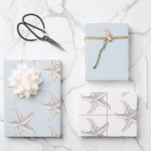 Himmelblauer Gold-Seestern-Strand-Brautjungfernpar Geschenkpapier Set