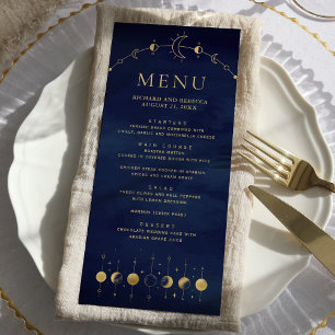 Himmelblauer Goldener Halbmond Phasen Hochzeit Menükarte