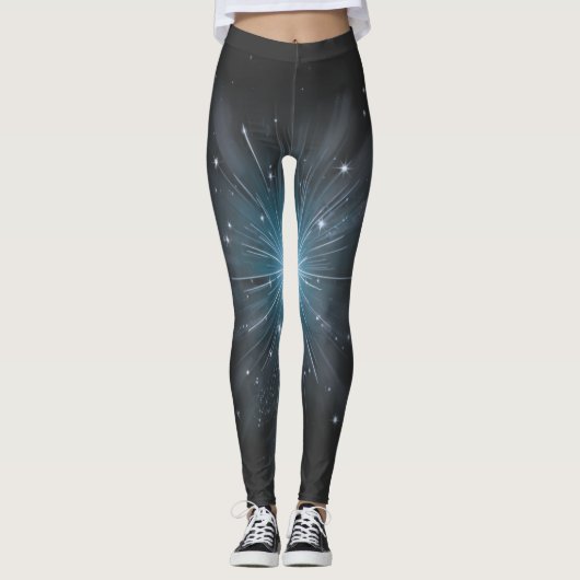 Himmelblauer Sternenexplosion Kosmisches Licht Leggings (Vorderseite)
