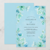 Himmelblauer Träumerischer Blumenhochzeit Einladung (Vorne/Hinten)