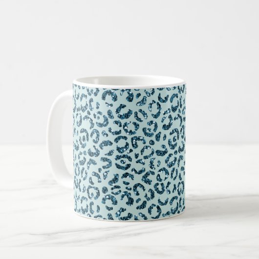 Himmelblauer Türkis Leopardendruck Glitter Kaffeetasse (Vorderseite Links)
