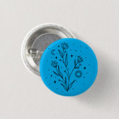 Himmelblauer und schwarzer Blumen-Button im stilvo Button (Vorne & Hinten)