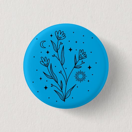 Himmelblauer und schwarzer Blumen-Button im stilvo Button (Vorderseite)