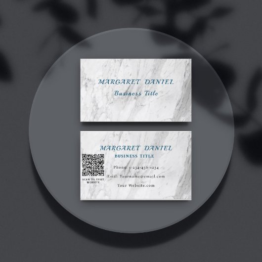 Himmelblauer weißer Marmor-QR-Code Visitenkarte