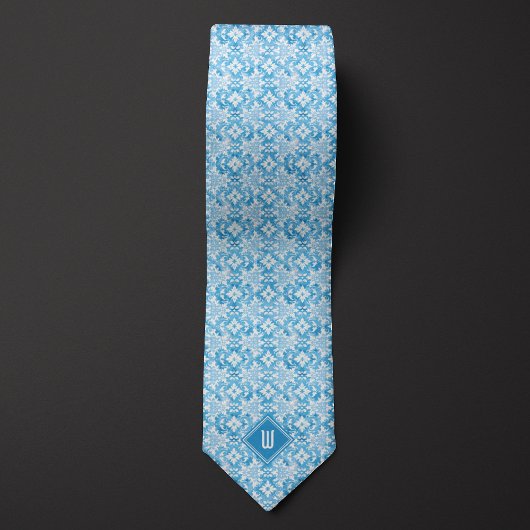 Himmelblaues Blumenmonogramm Krawatte