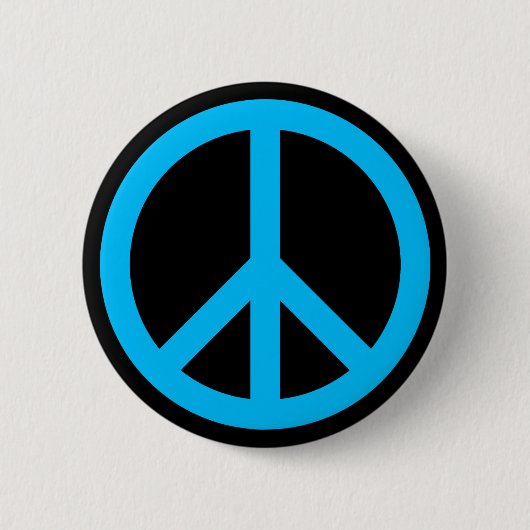 Himmelblaues Friedenssymbol Button (Vorderseite)